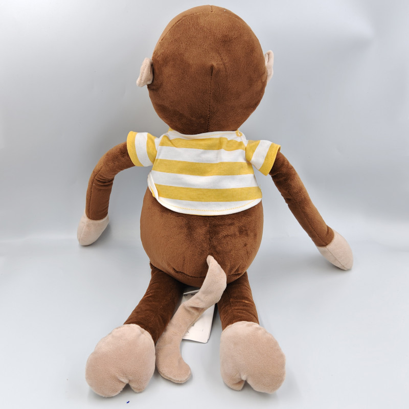 Grand doudou peluche singe marron maillot rayé jaune H&M