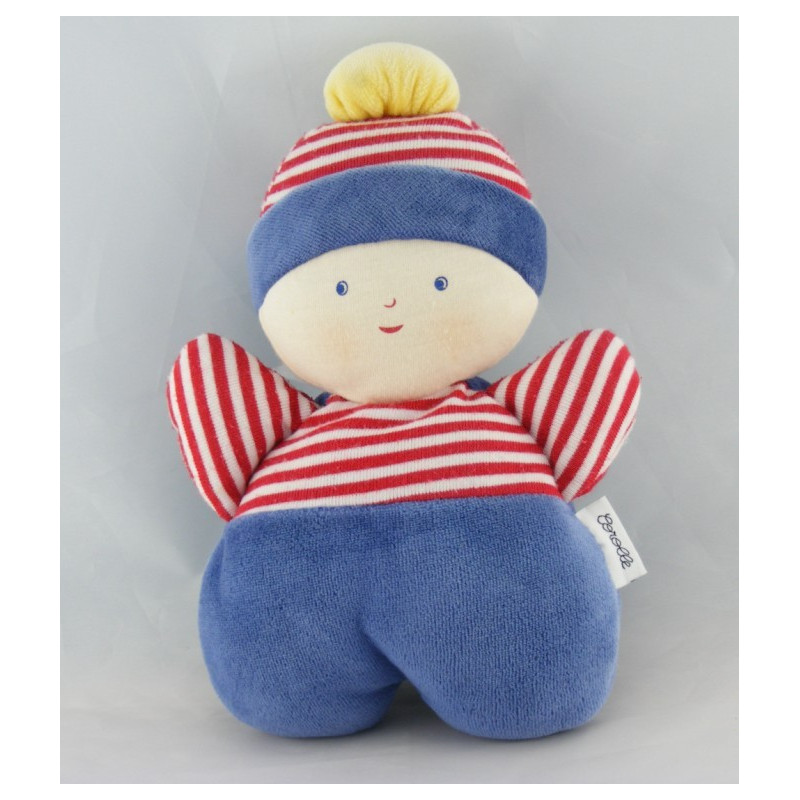 Doudou lutin marin bleu rouge ponpon jaune COROLLE