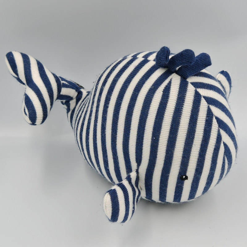 Doudou baleine bleu blanc rayé Grelot JELLYCAT