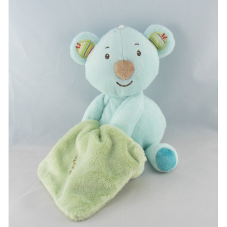 Doudou ours koala bleu Zen avec mouchoir SYSTEME U