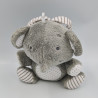 Doudou musical éléphant gris blanc rayé pois PLAYGRO