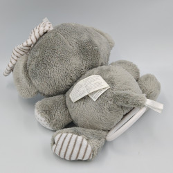 Doudou musical éléphant gris blanc rayé pois PLAYGRO