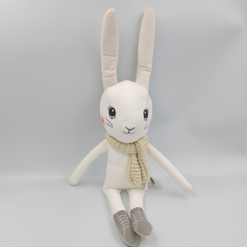 Doudou lapin blanc gris écharpe laine beige H&M