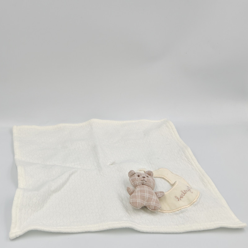 Doudou plat carré blanc mouchoir ours BERLINGOT