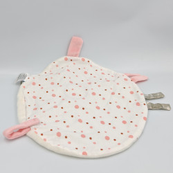 Doudou plat rond blanc rose pois LES CHATOUNETS