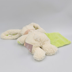 Doudou Lapin blanc vert mouchoir BEBEREVE CASINO
