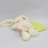 Doudou Lapin blanc vert mouchoir BEBEREVE CASINO