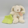 Doudou Lapin blanc vert mouchoir BEBEREVE CASINO