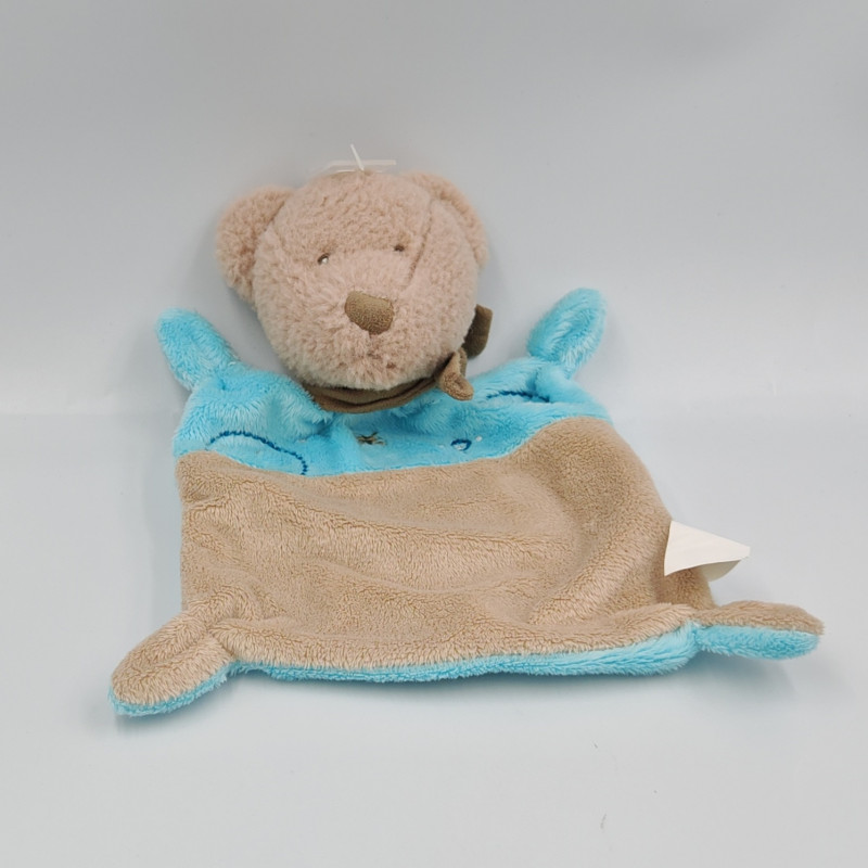 Doudou plat ours beige bleu NICOTOY