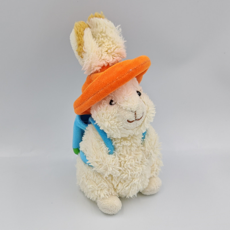 Doudou lapin blanc chapeau orange sac bleu GIPSY