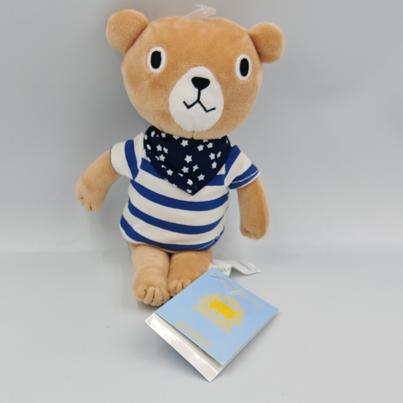 Doudou ours beige bleu rayé BOUTCHOU