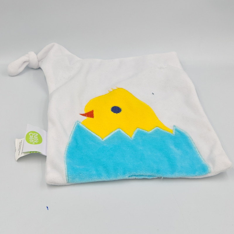 Doudou plat carré blanc poussin BABY CALIN