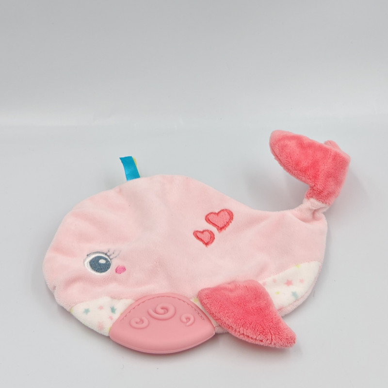 Doudou plat baleine rose coeurs