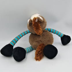 Doudou peluche cheval marron noir bleu rayé MAX ET SAX CMI