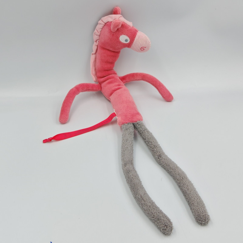 Doudou cheval rose gris rayé DPAM