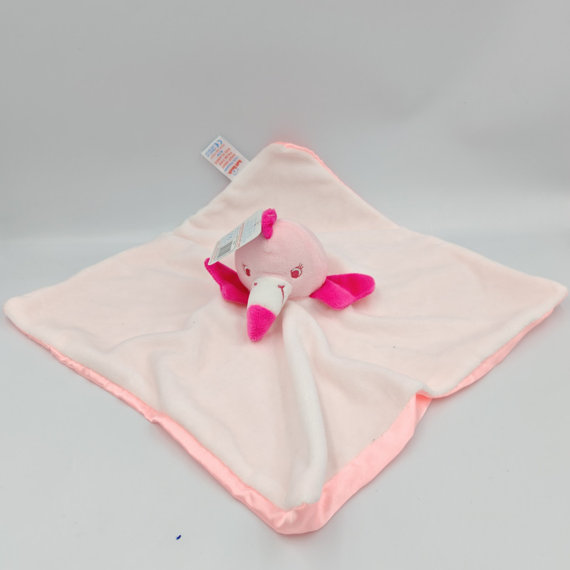 Doudou plat flamand rose blanc satin SOFT TOUCH