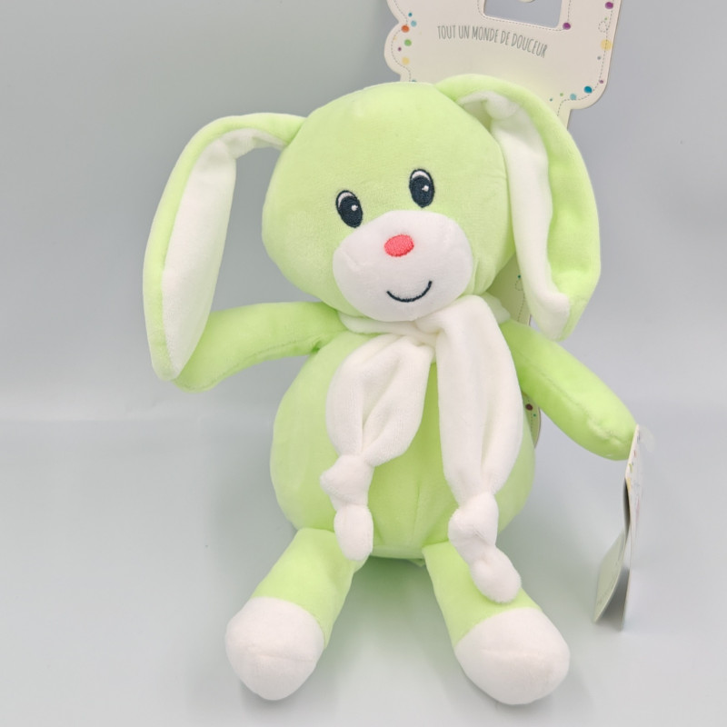Doudou lapin blanc vert écharpe GIPSY