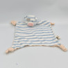 Doudou plat cochon bleu beige rayé ORGANIC FARM BUDDIES