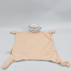 Doudou plat cochon bleu beige rayé ORGANIC FARM BUDDIES
