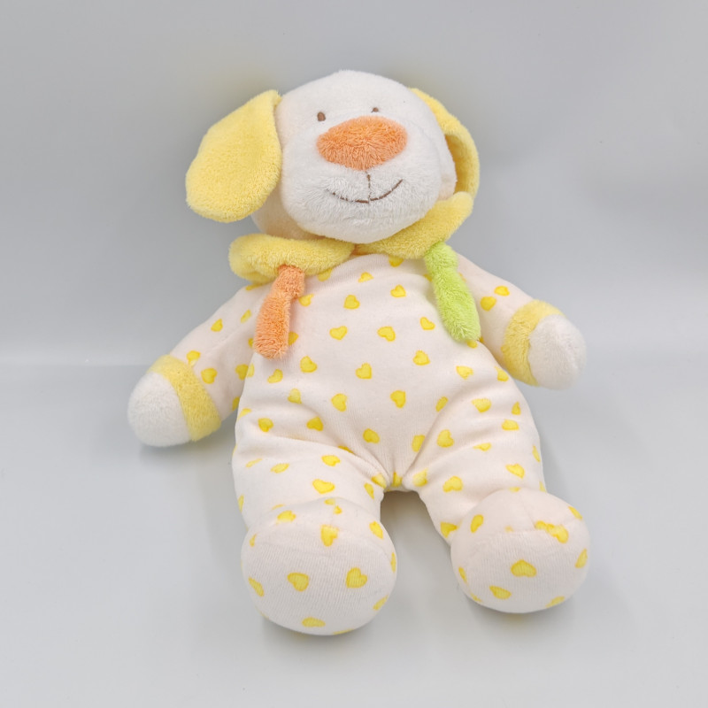 Doudou chien blanc coeurs jaune orange GIPSY