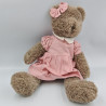 Peluche ours marron robe rose CADES