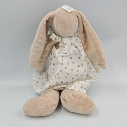 Doudou peluche lapin beige robe blanche pois ATMOSPHERA