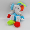 Doudou musical éléphant gris mauve vert rose orange rayures ZD TRADING