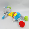 Doudou musical éléphant gris mauve vert rose orange rayures ZD TRADING