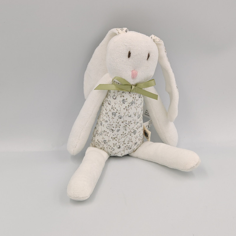 Doudou lapin blanc  fleurs BOUCHARA