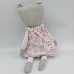 Doudou chat gris rose robe fleurs ATMOSPHERA