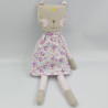 Doudou chat gris mauve robe fleurs ATMOSPHERA