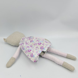 Doudou chat gris mauve robe fleurs ATMOSPHERA