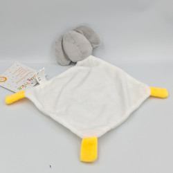 Doudou plat éléphant gris blanc jaune BABY PRICE