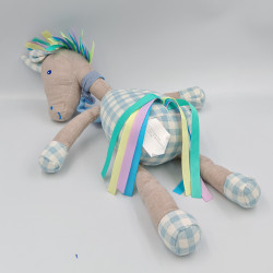 Doudou licorne tissu gris bleu carreaux GMBH