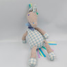 Doudou licorne tissu gris bleu carreaux GMBH