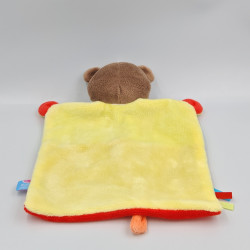Doudou plat ours rouge bleu marron SUCRE D'ORGE
