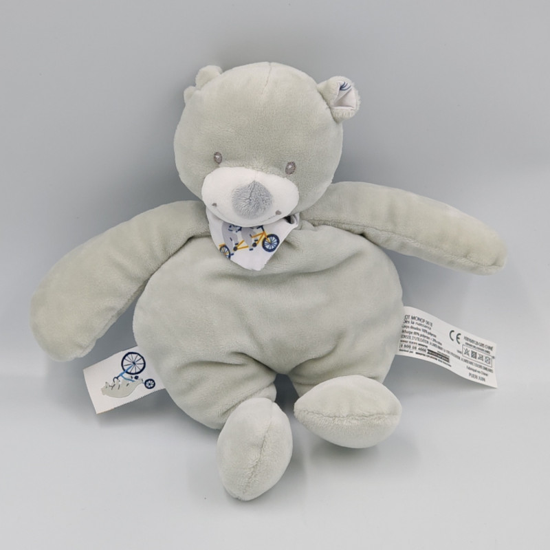 Doudou ours gris vélo BOUTCHOU BOUT'CHOU