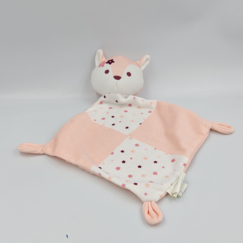 Doudou plat biche renard rose fleurs MES PETITS CAILLOUX CMP