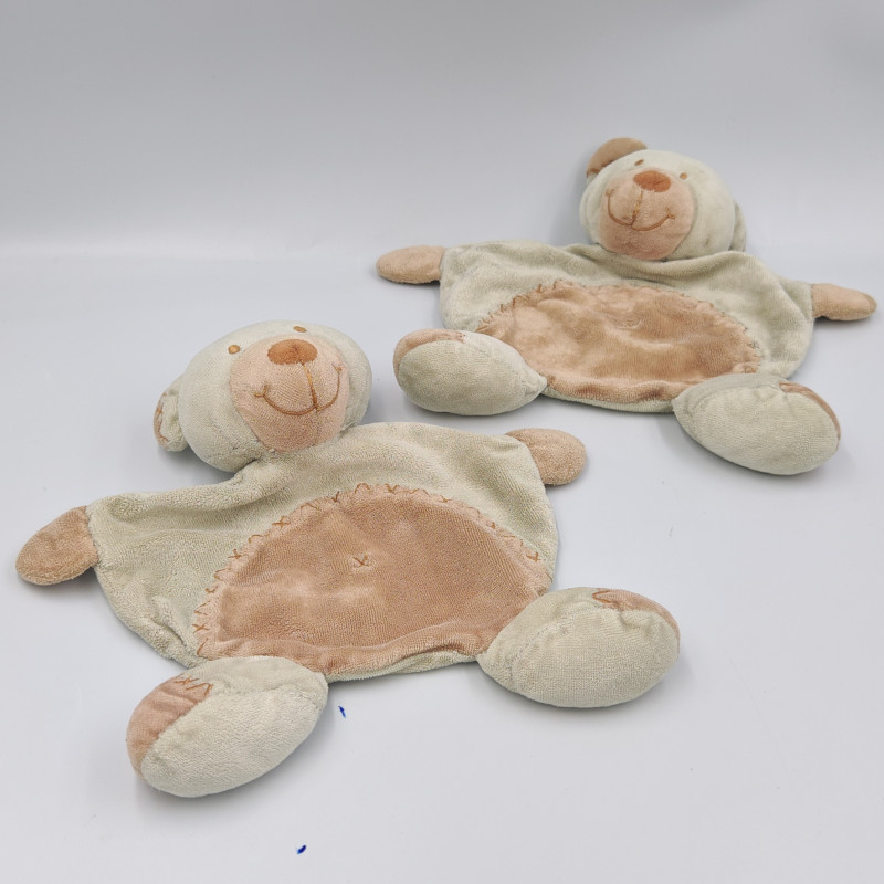 Doudou plat écru beige ours croix NICOTOY LOT DE 2 (état moyen)