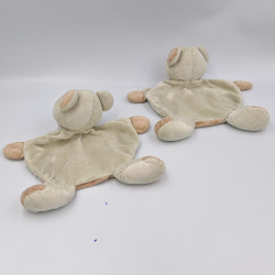 Doudou plat écru beige ours croix NICOTOY LOT DE 2 (état moyen)