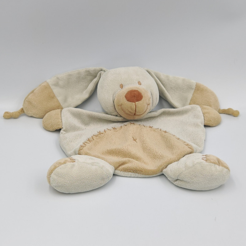 Doudou plat lapin écru beige croix NICOTOY