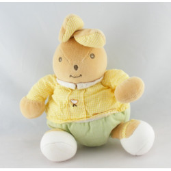 Doudou lapin jaune vert oiseau brodé TAKINOU