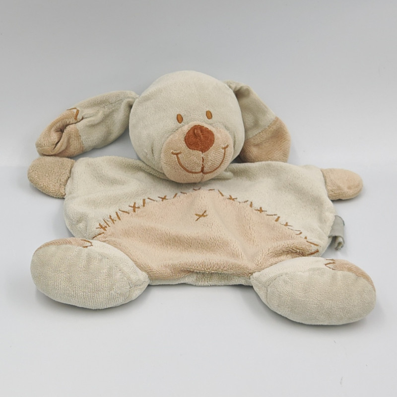 Doudou plat chien écru beige croix NICOTOY