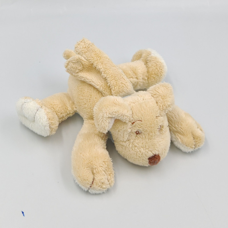 Doudou attache tétine chien beige blanc bleu empreinte JOLLYBABY