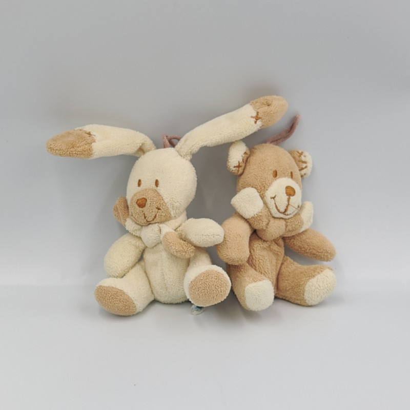 Mini doudou lapin ours écru beige avec écharpe NICOTOY