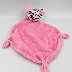 Doudou plat zébre rayé rose BABOU