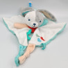 Doudou plat lapin gris blanc bleu rouge CLEMENTONI