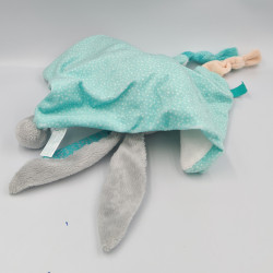 Doudou plat lapin gris blanc bleu rouge CLEMENTONI