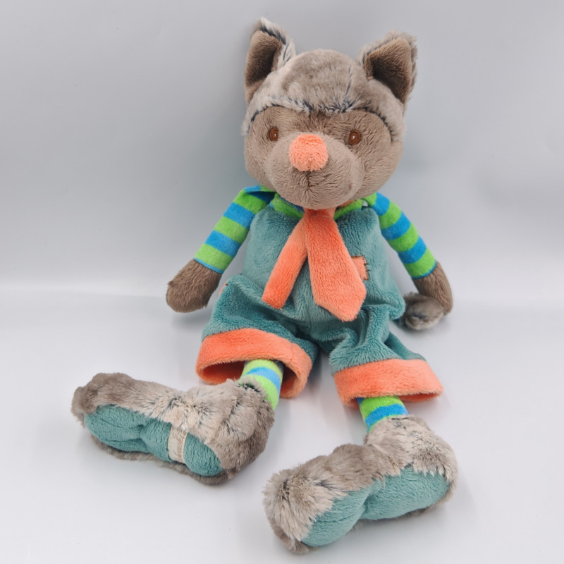 Doudou peluche loup Wolfy bleu vert beige orange BUKOWSKI