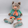 Doudou peluche loup Wolfy bleu vert beige orange BUKOWSKI